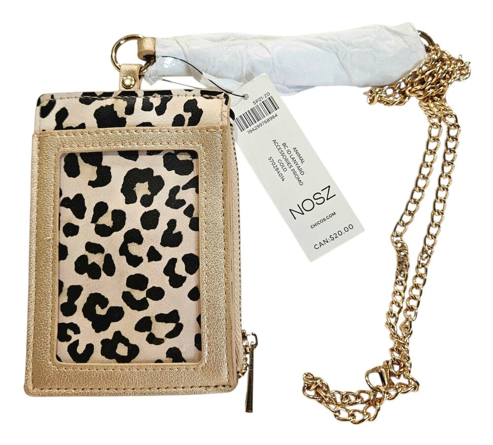 Chicos Gold/Leppard Print ID/Card/Coin Lanyard NWT